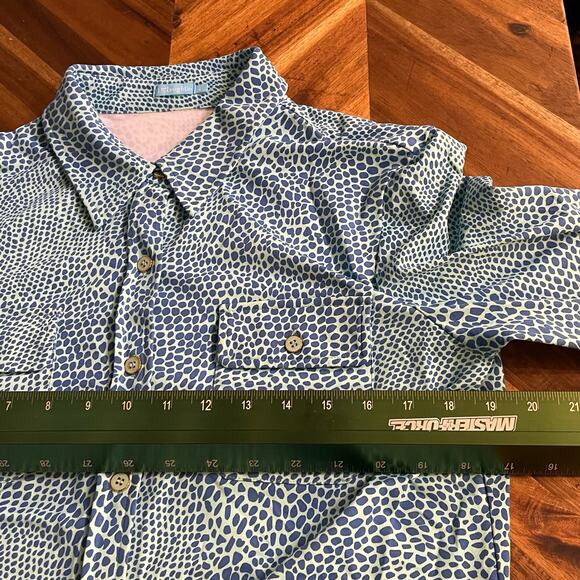 J McLaughlin Top Monroe Blue Leopard Print Catalina Button Down 3/4 Sleeve Sz L - Picture 5 of 6
